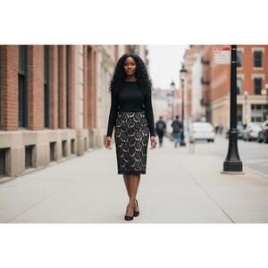 New Look Curves Black Lace Pencil Skirt Size 18